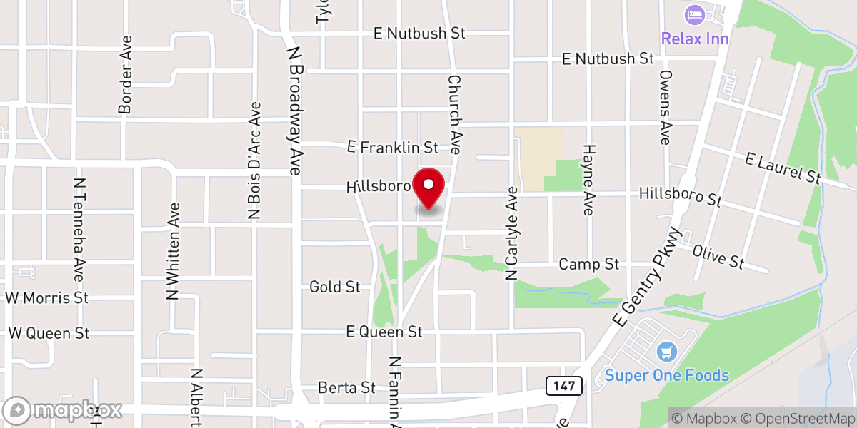 Map showing location of Cedar Street United Methodist Church