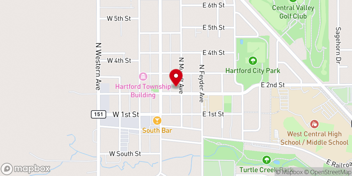 Map showing location of Hartford United Methodist Church