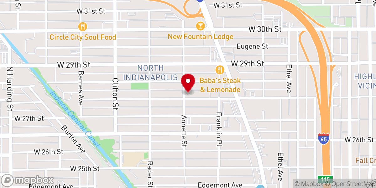 Map showing location of First Baptist Church North Indianapolis