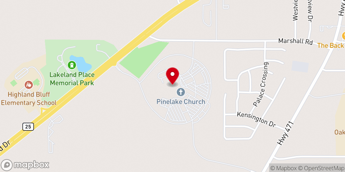 Map showing location of Pinelake Church Reservoir Campus