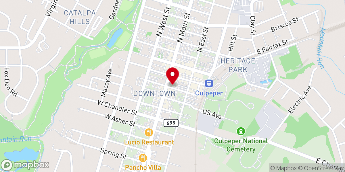 Map showing location of Culpeper Presbyterian Church