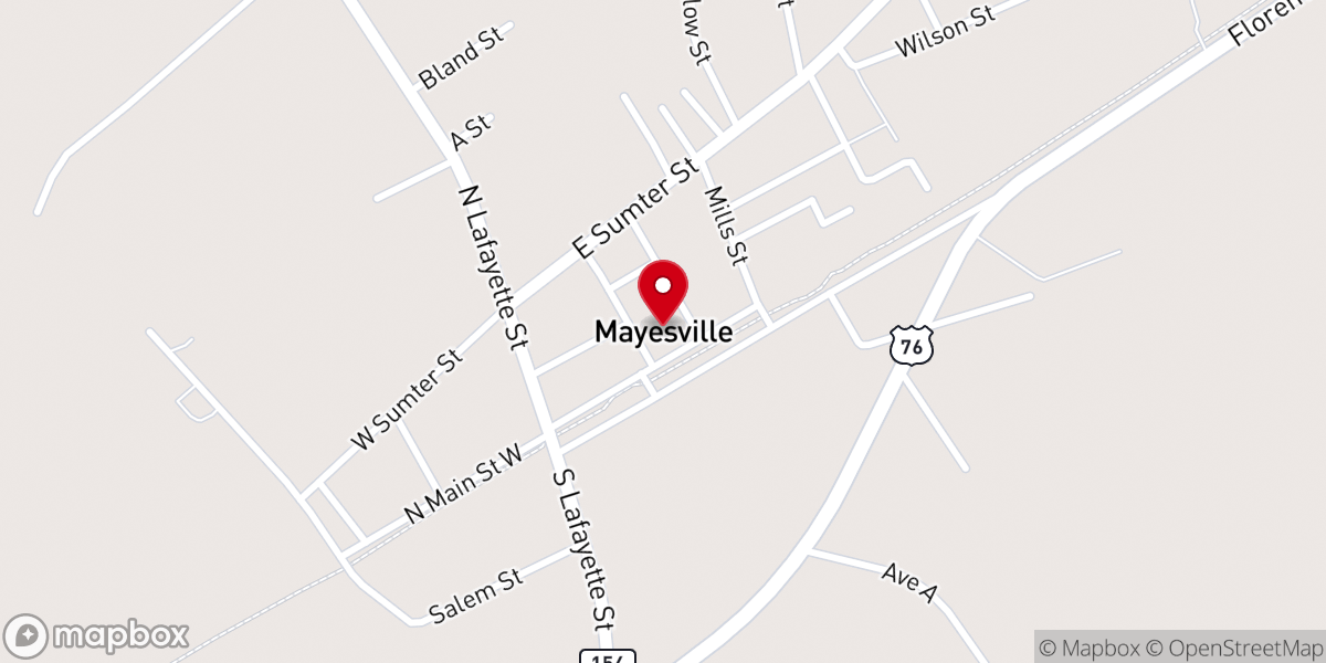 Map showing location of Mayesville