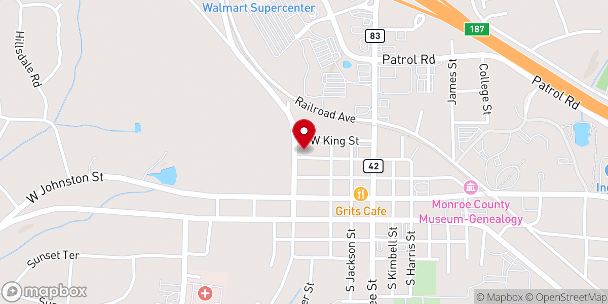 Map showing location of First Baptist Church of Forsyth