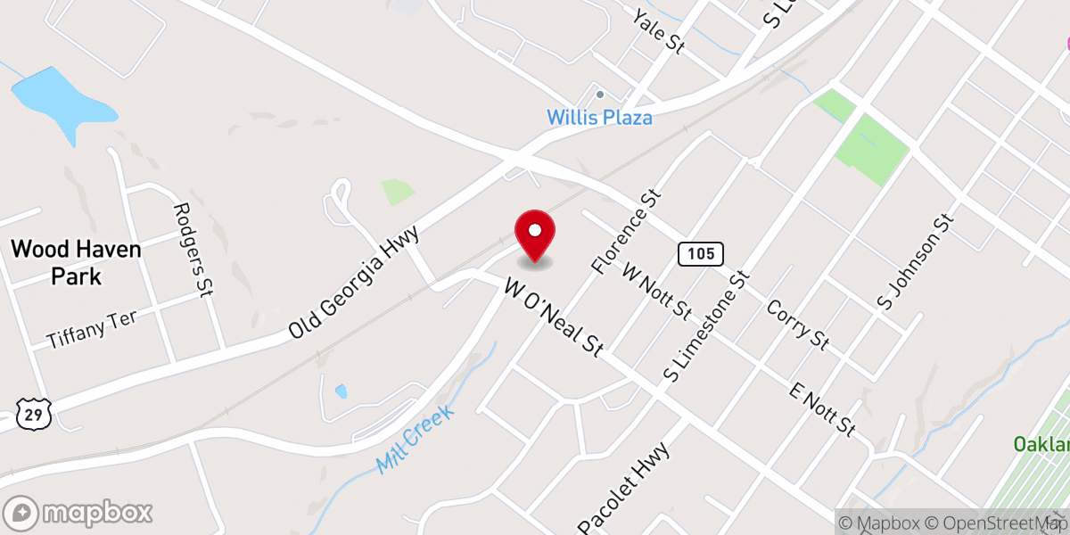 Map showing location of Southside Baptist Church