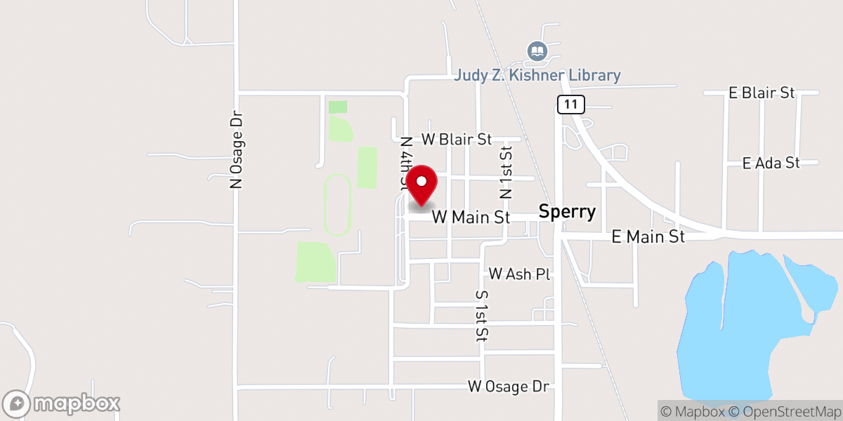 Map showing location of First Baptist Church of Sperry