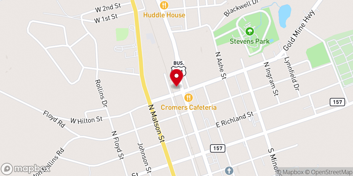 Map showing location of First Kershaw Baptist Church