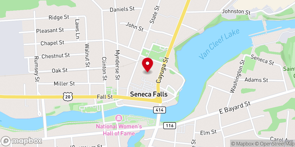 Map showing location of The First Presbyterian Church of Seneca Falls