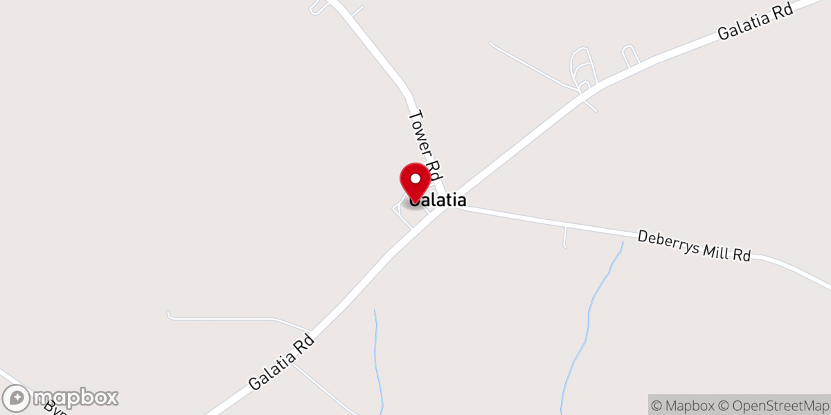 Map showing location of Galatia Baptist Church