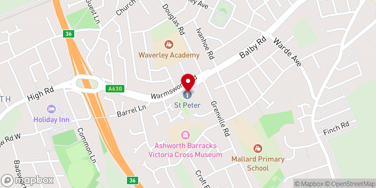 Map showing location of St Peter's Church