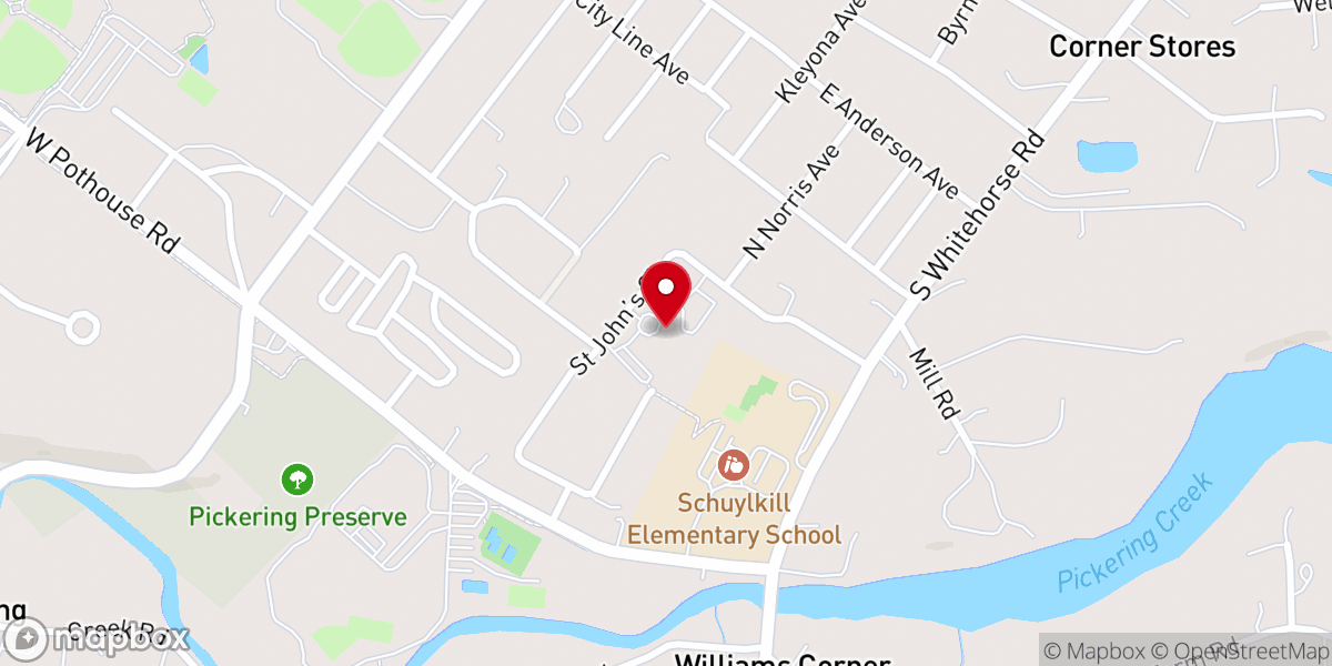 Map showing location of Saint John's Lutheran Church