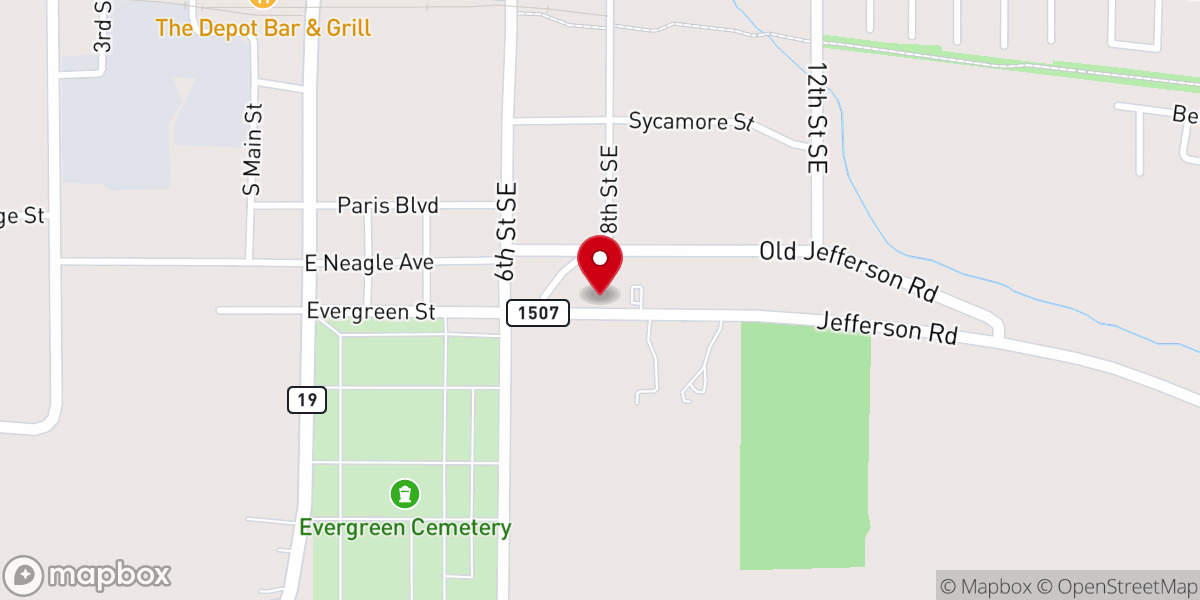 Map showing location of Southside Baptist Church