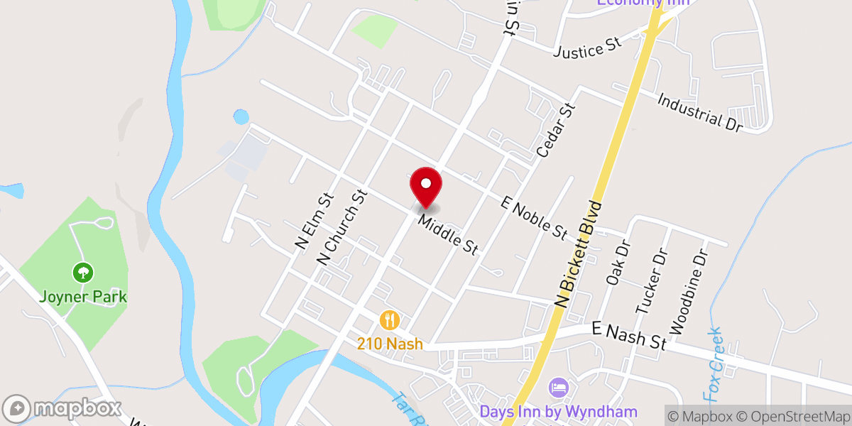 Map showing location of Louisburg Baptist Church