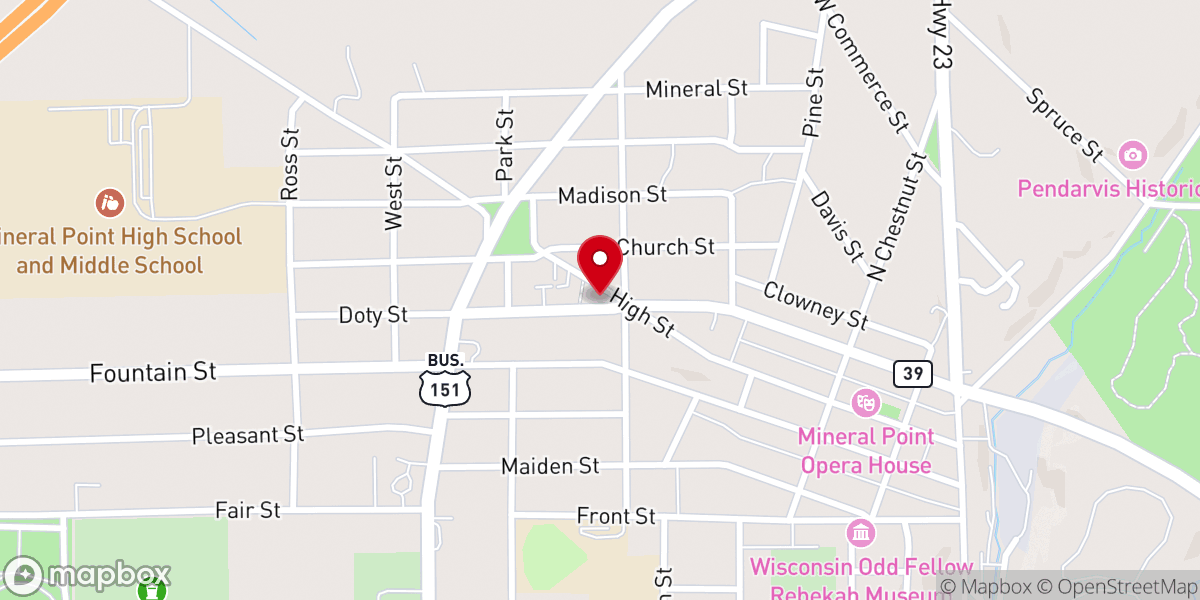 Map showing location of Mineral Point United Methodist Church