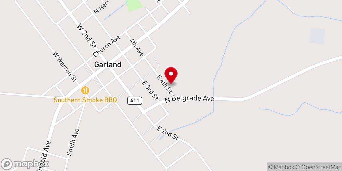 Map showing location of Garland First Baptist Church