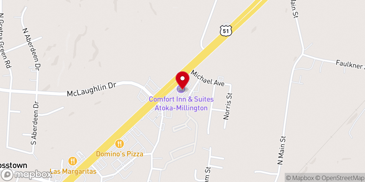Map showing location of Comfort Inn & Suites Atoka-Millington
