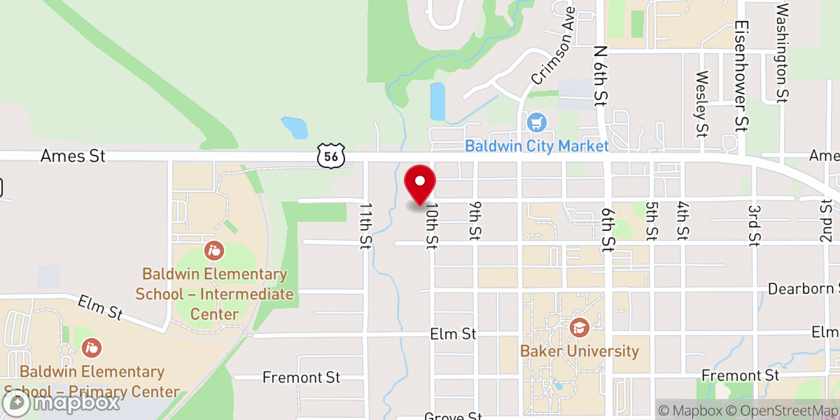 Map showing location of Baldwin City Church of Christ