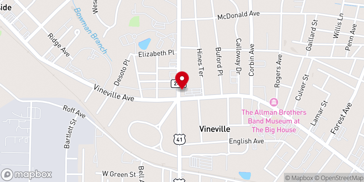 Map showing location of Vineville Baptist Church