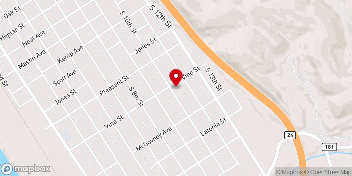 Map showing location of 10th and Vine Church of Christ