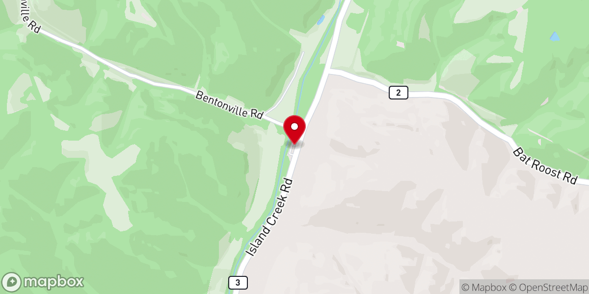 Map showing location of Island Creek Church