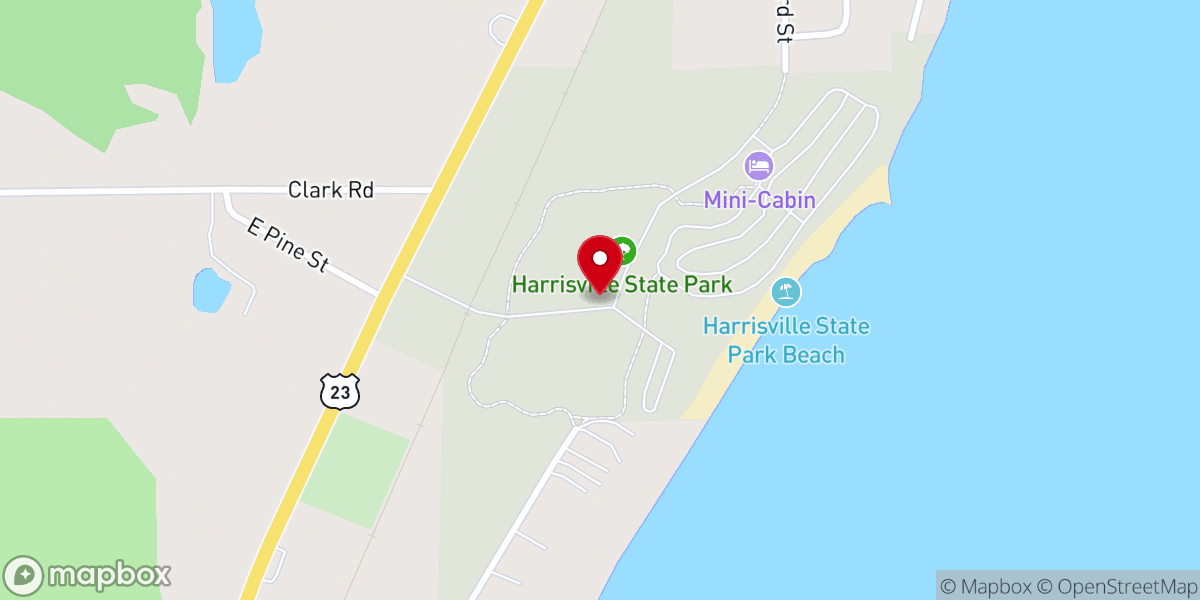 Map showing location of Harrisville State Park