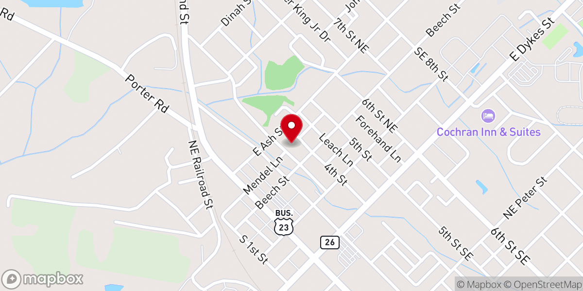 Map showing location of Cornerstone Church of Cochran
