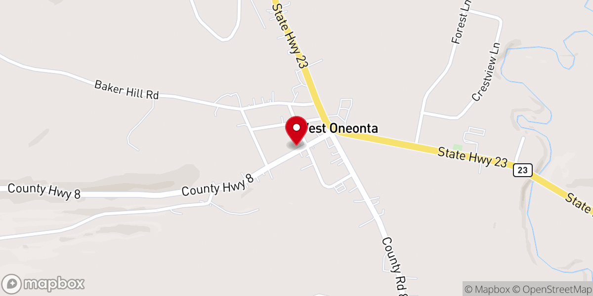 Map showing location of West Oneonta Baptist Church