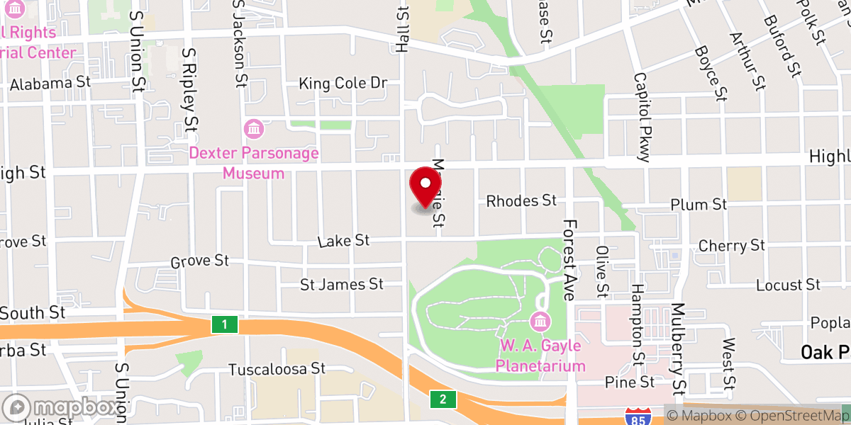Map showing location of Jackson Street Baptist Church