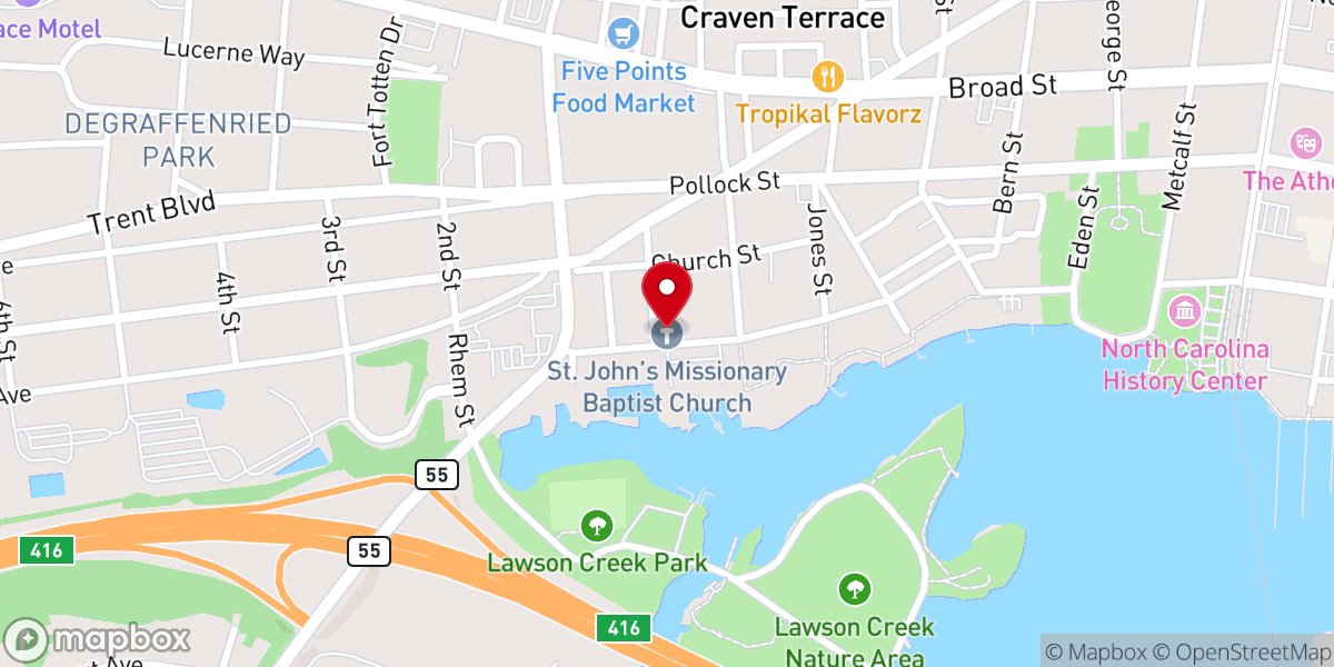 Map showing location of Saint John Missionary Baptist Church