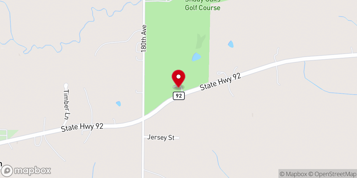Map showing location of Shady Oaks Golf Course