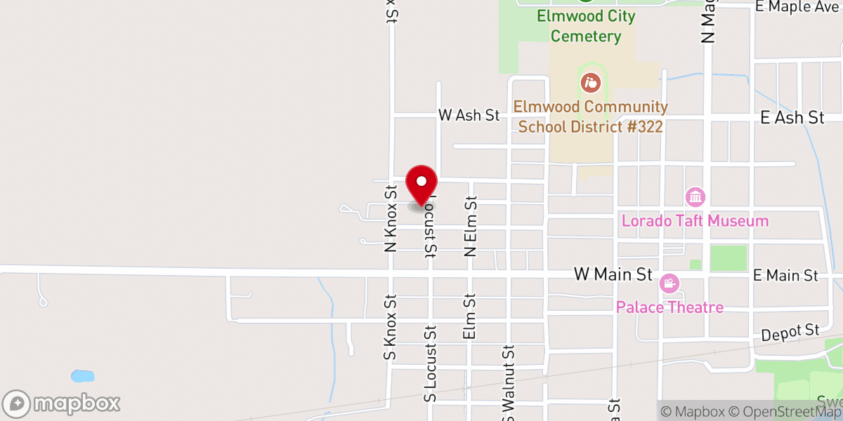 Map showing location of Elmwood Baptist Church