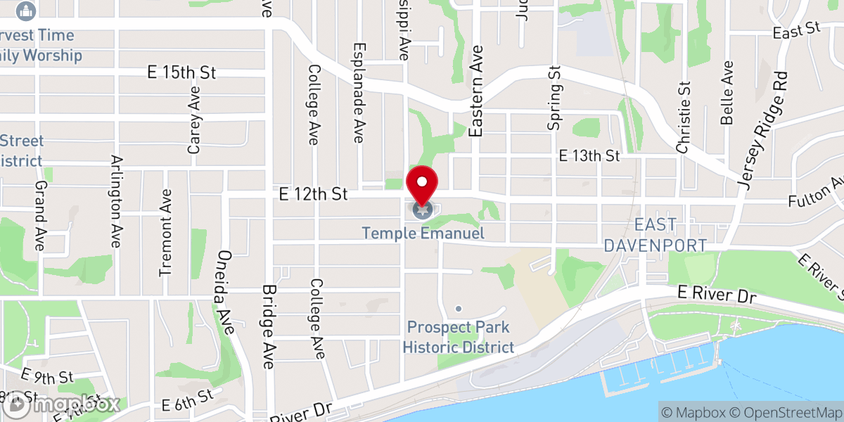 Map showing location of Temple Emanuel
