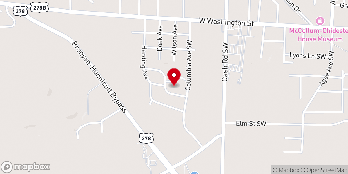 Map showing location of Hillside Baptist Church