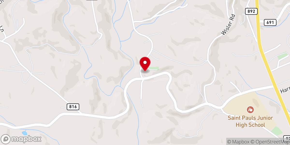 Map showing location of Pauls Creek Church