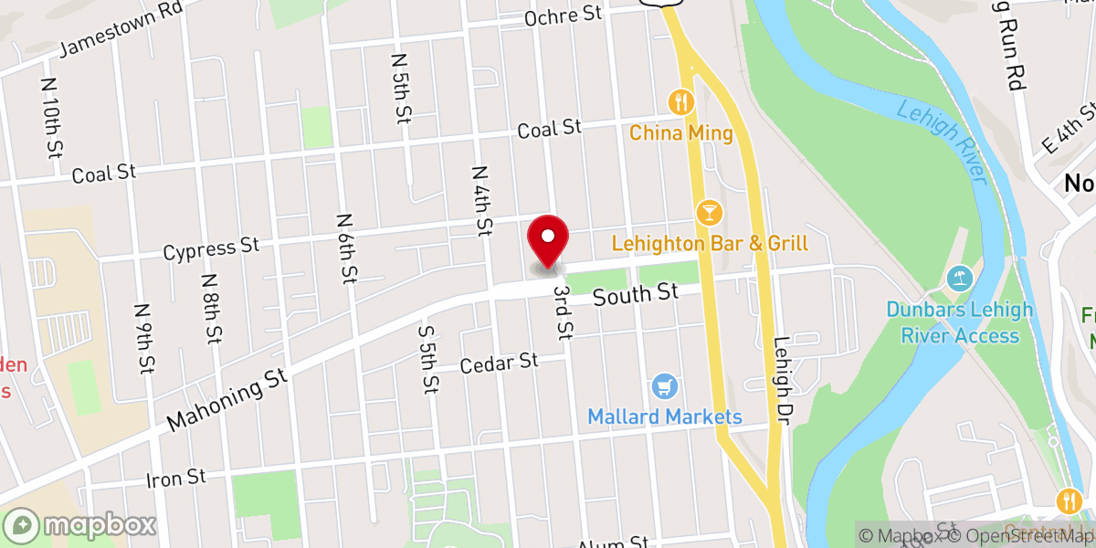 Map showing location of First Presbyterian Church of Lehighton