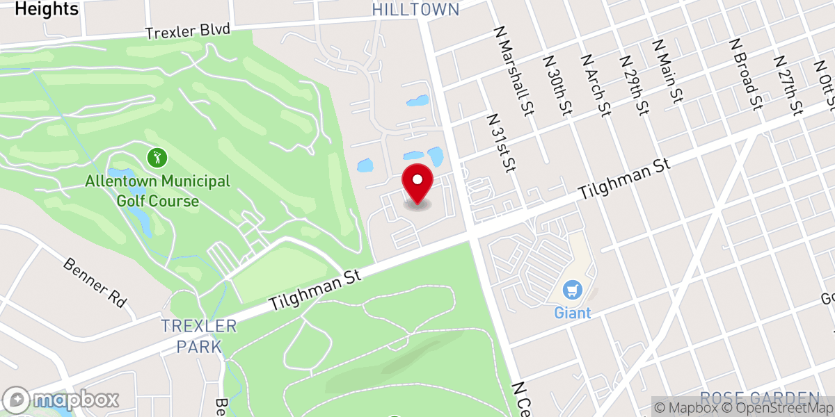 Map showing location of First Presbyterian Church of Allentown