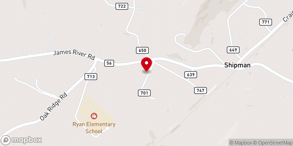 Map showing location of Shipman Baptist Church