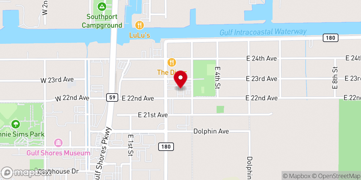 Map showing location of Our Lady of the Gulf Catholic Church