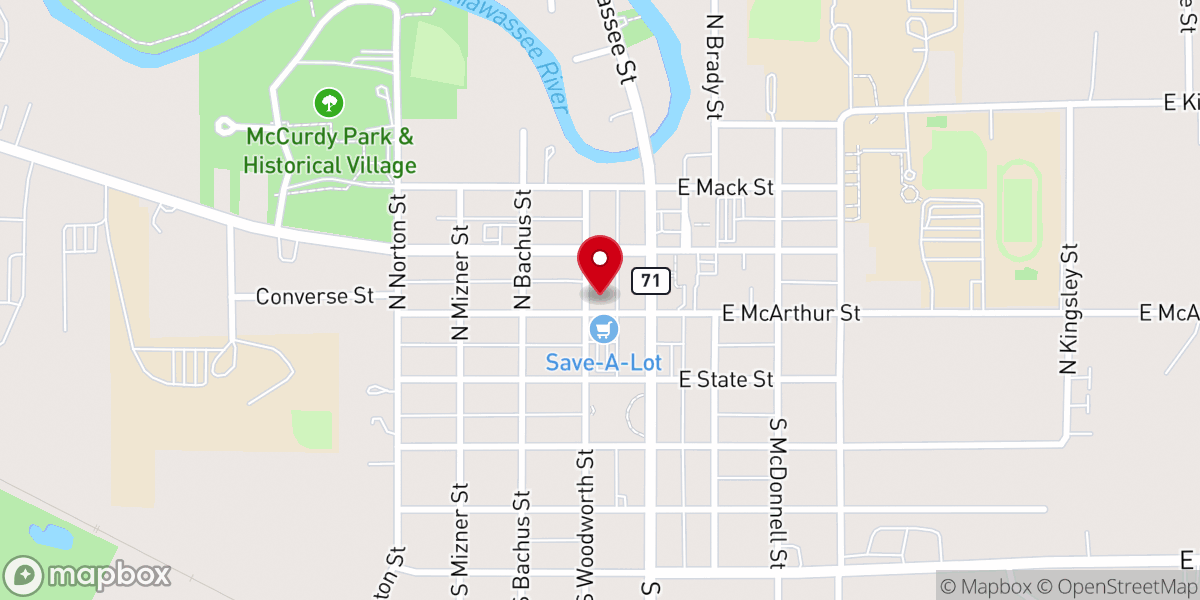 Map showing location of Corunna United Methodist Church