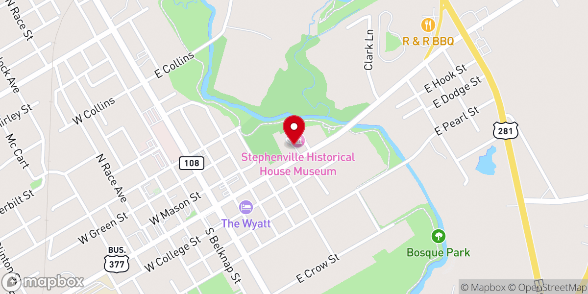 Map showing location of Stephenville Historical House Museum
