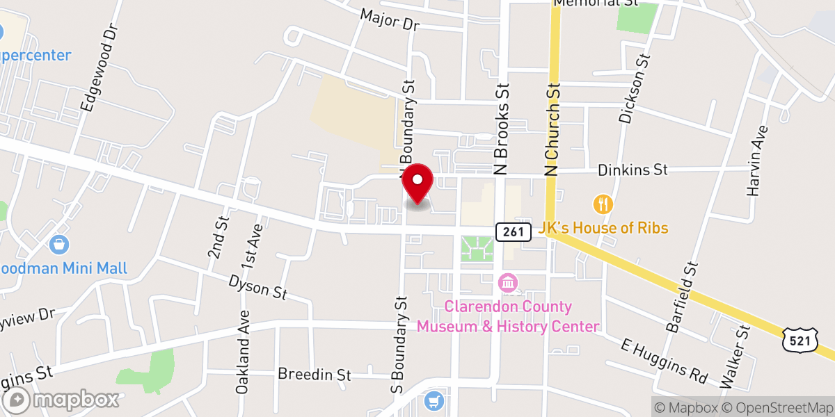 Map showing location of First Baptist Church-Manning