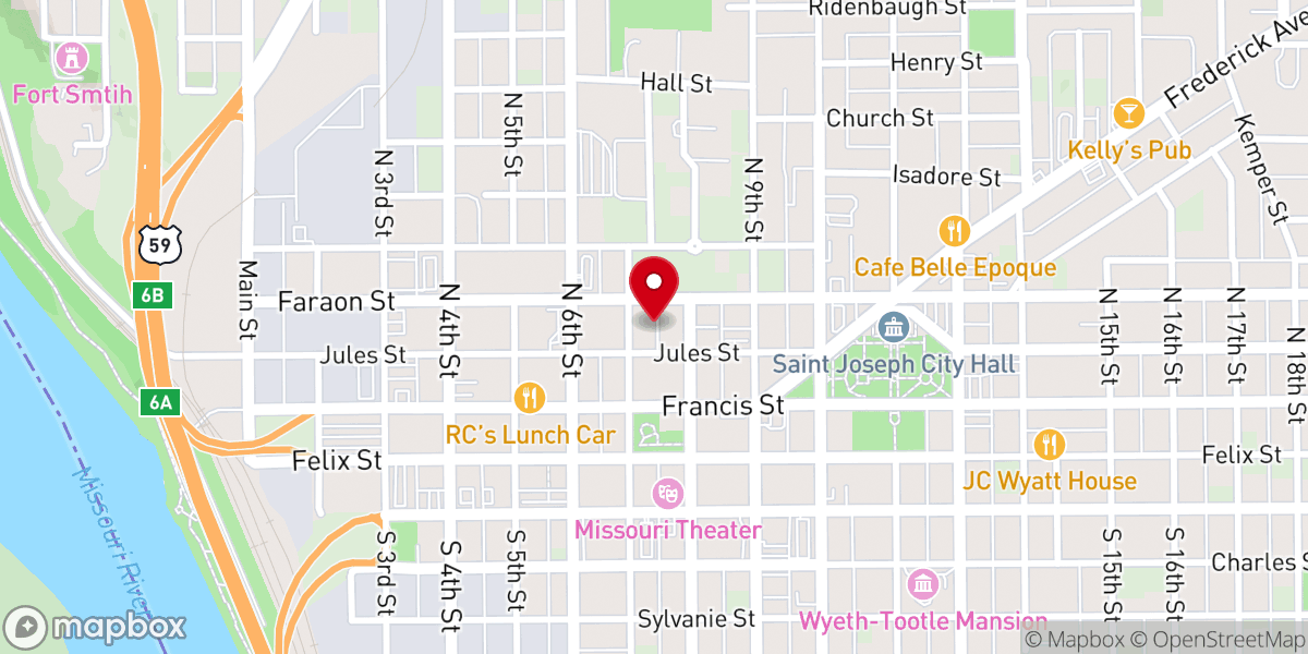 Map showing location of First Presbyterian Church of St. Joseph