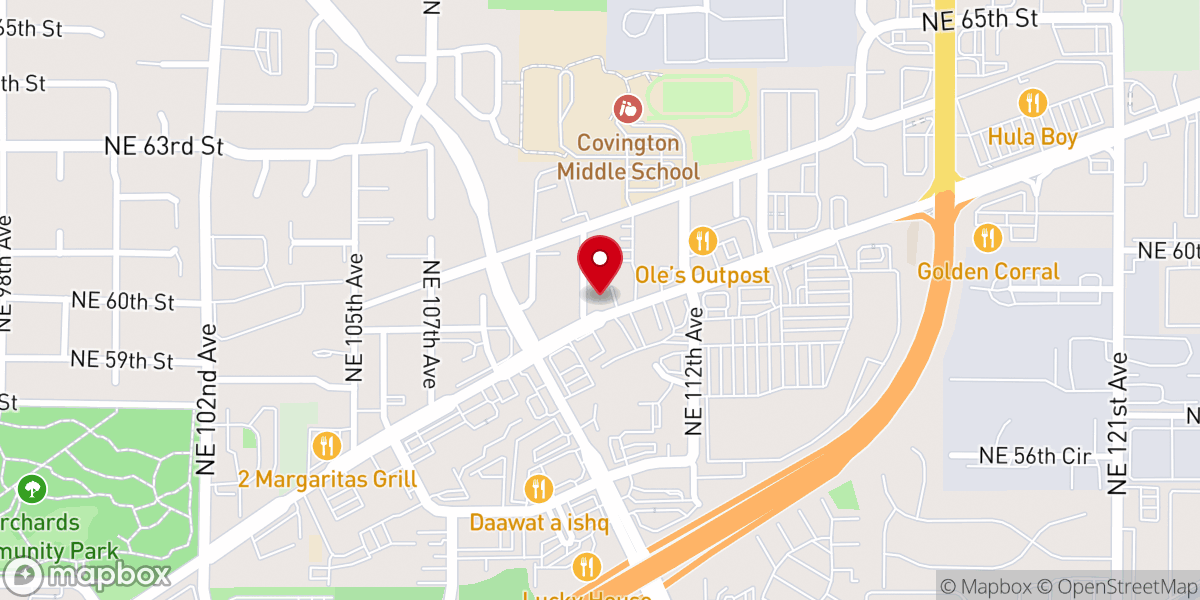 Map showing location of Orchards United Methodist Church