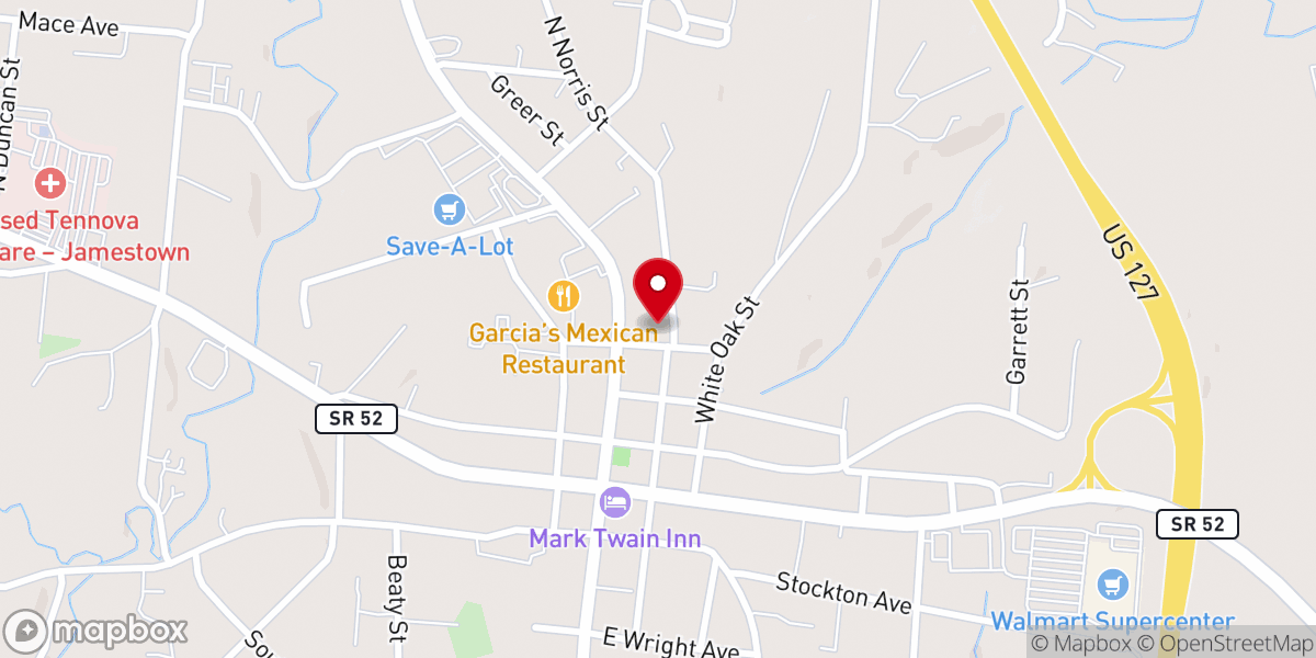Map showing location of Jamestown Methodist Church