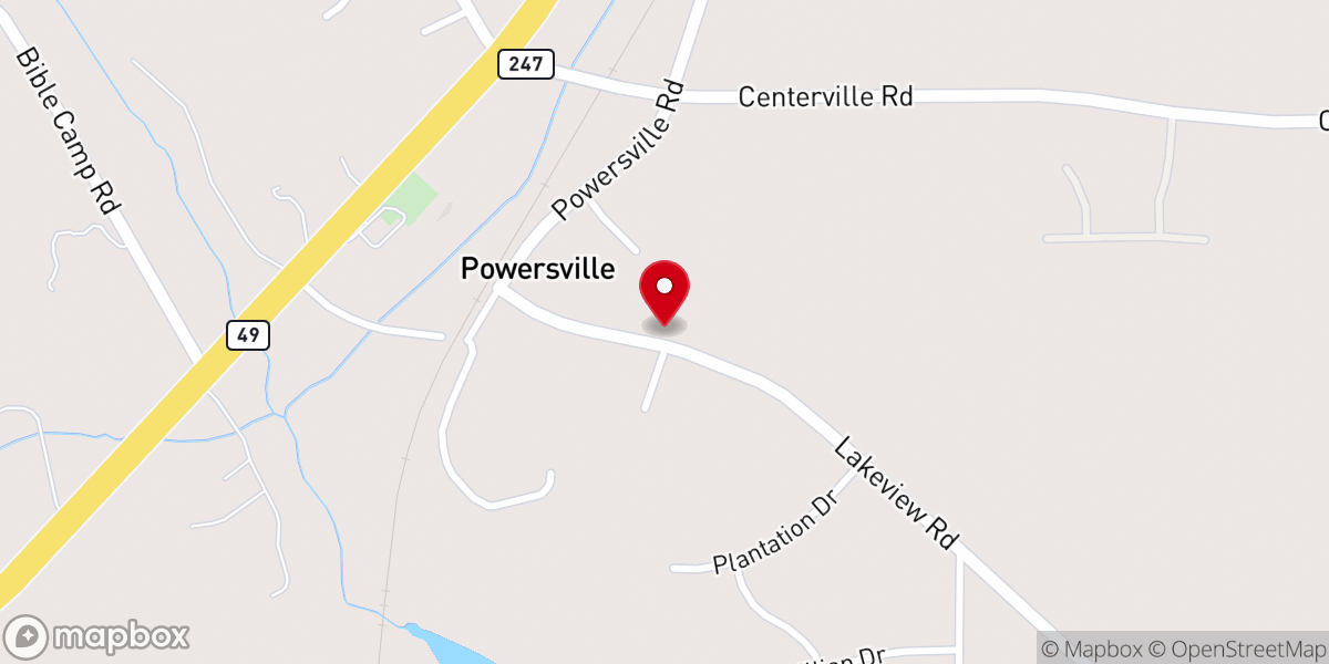 Map showing location of Powersville United Methodist Church