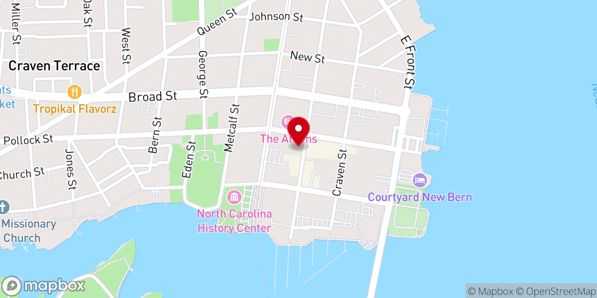 Map showing location of First Baptist Church of New Bern
