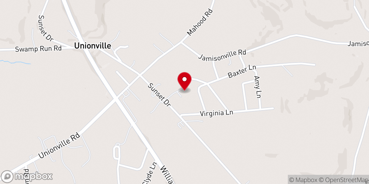 Map showing location of Unionville Evangelical Presbyterian Church