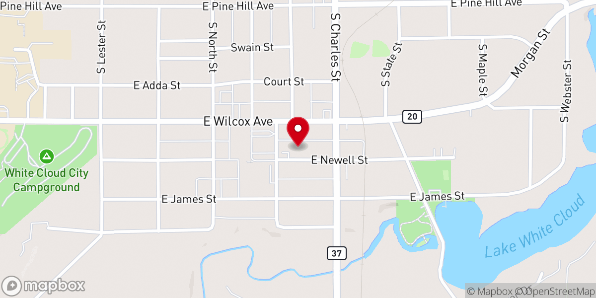 Map showing location of White Cloud United Methodist Church
