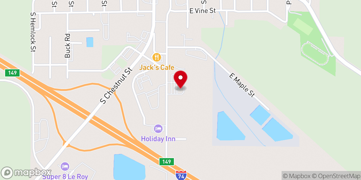 Map showing location of Le Roy Christian Church