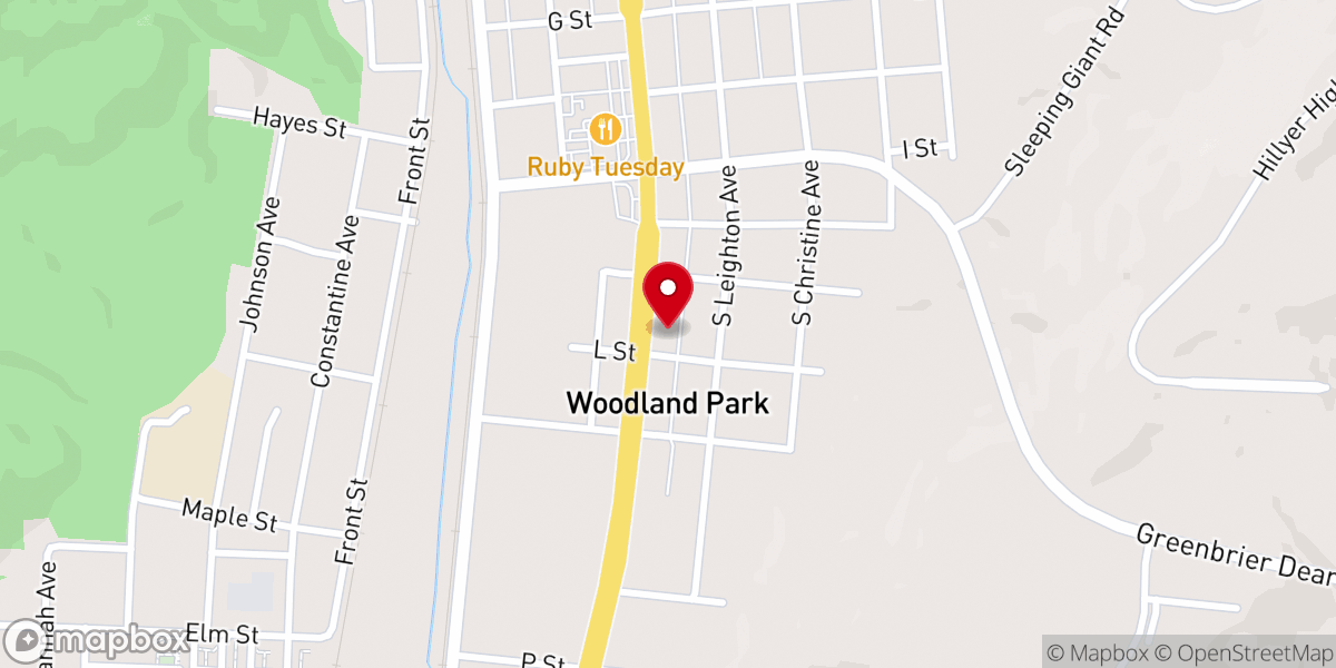 Map showing location of Woodland Park Baptist Church