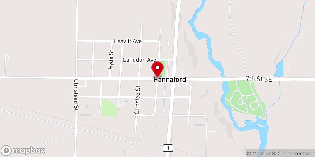 Map showing location of City of Hannaford